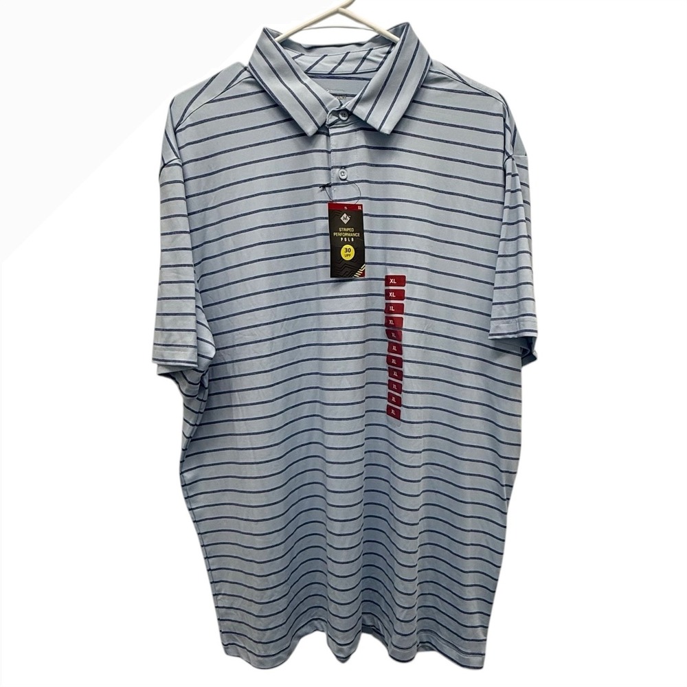 Members Mark Striped Performance Polo Mens XL Blue Navy Golf Shirt NEW